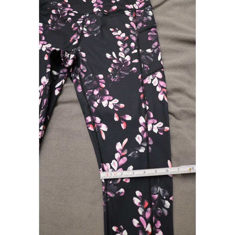 GAIAM Floral Leggings Women Large Black Pink Athletic Yoga Gym - Picture 4 of 10